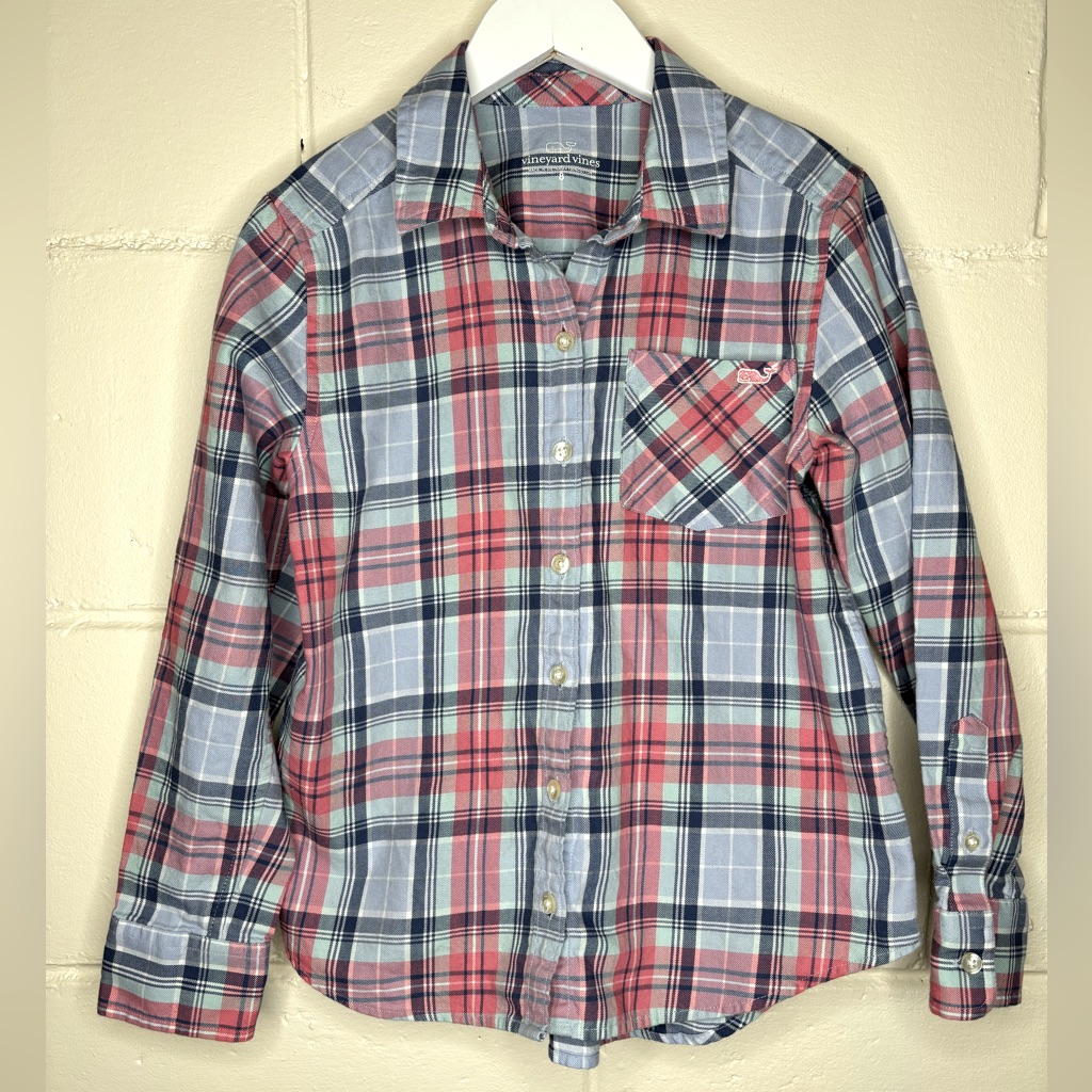 Vineyard Vines Girls Long Sleeve Button Down Plaid Shirt Size 8